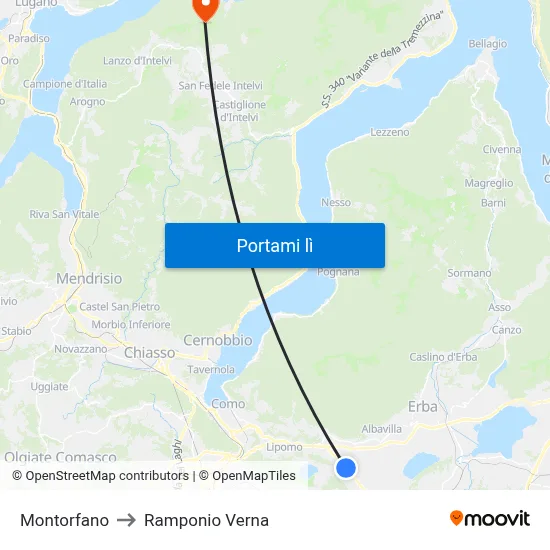 Montorfano to Ramponio Verna map