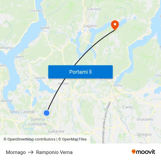 Mornago to Ramponio Verna map
