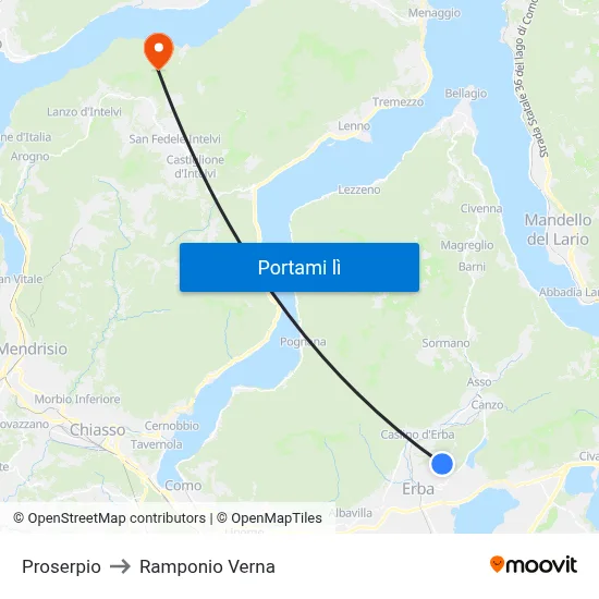 Proserpio to Ramponio Verna map