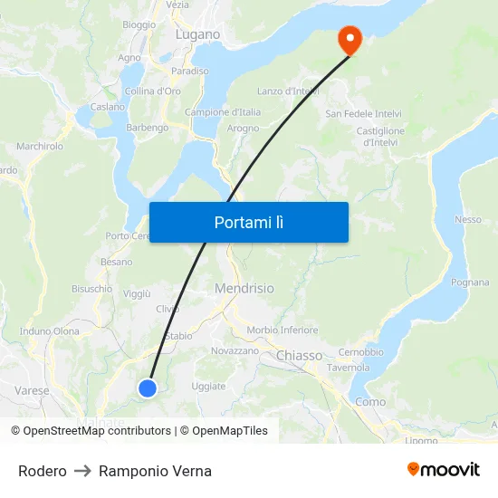 Rodero to Ramponio Verna map