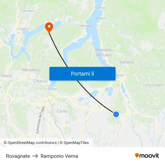 Rovagnate to Ramponio Verna map