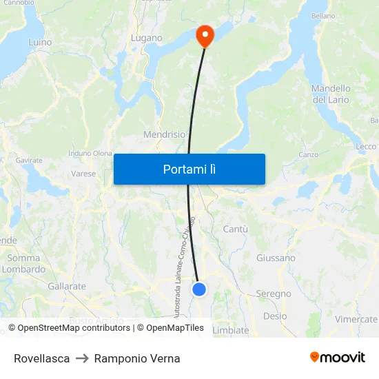 Rovellasca to Ramponio Verna map
