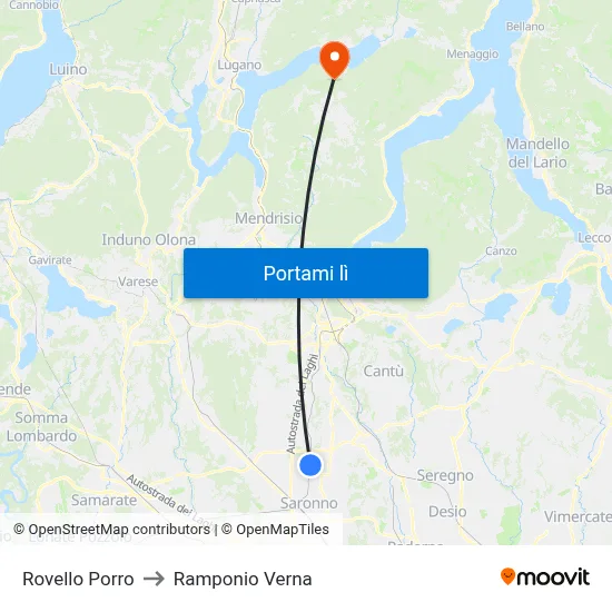 Rovello Porro to Ramponio Verna map