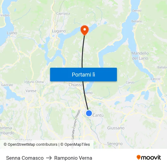 Senna Comasco to Ramponio Verna map