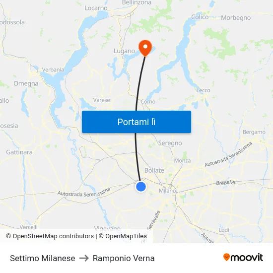Settimo Milanese to Ramponio Verna map
