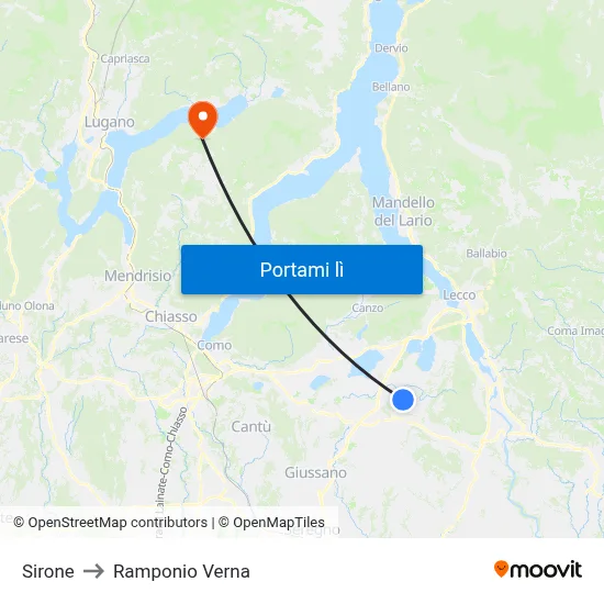 Sirone to Ramponio Verna map