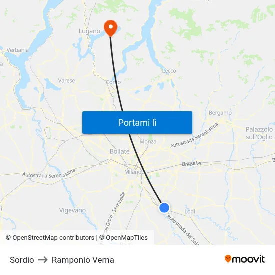Sordio to Ramponio Verna map