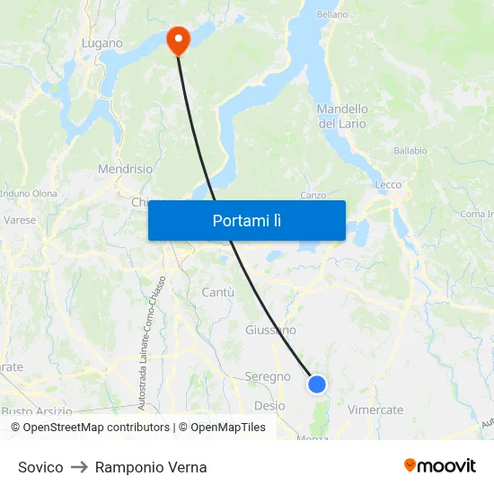 Sovico to Ramponio Verna map