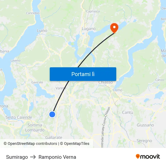 Sumirago to Ramponio Verna map