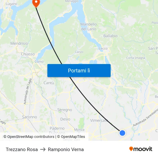 Trezzano Rosa to Ramponio Verna map