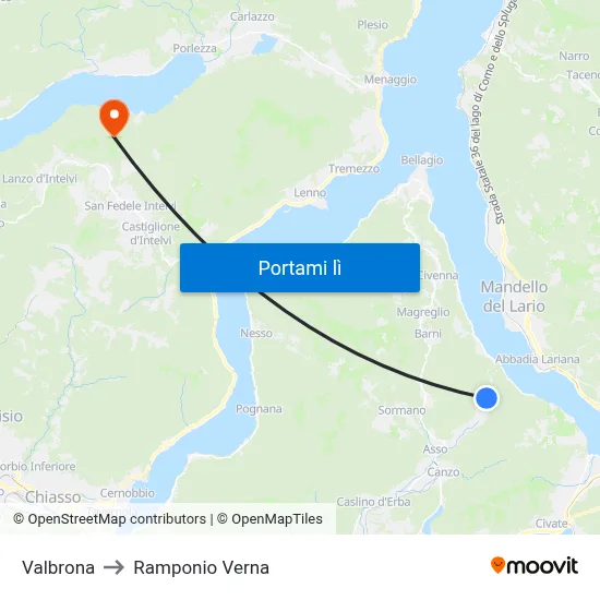 Valbrona to Ramponio Verna map