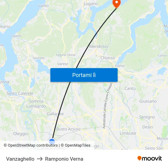 Vanzaghello to Ramponio Verna map