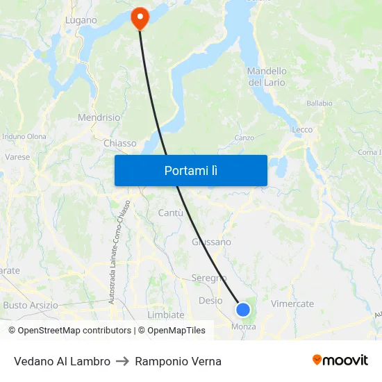 Vedano Al Lambro to Ramponio Verna map
