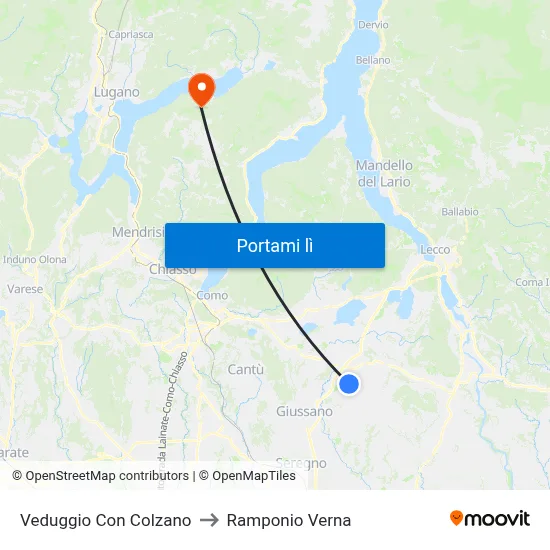 Veduggio Con Colzano to Ramponio Verna map