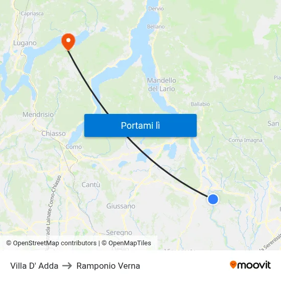 Villa D' Adda to Ramponio Verna map