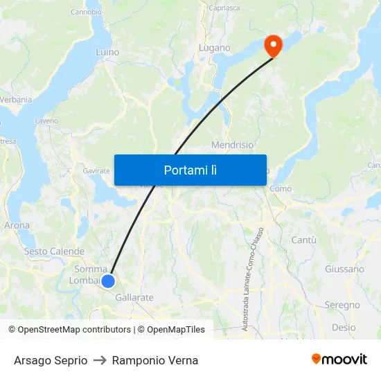 Arsago Seprio to Ramponio Verna map