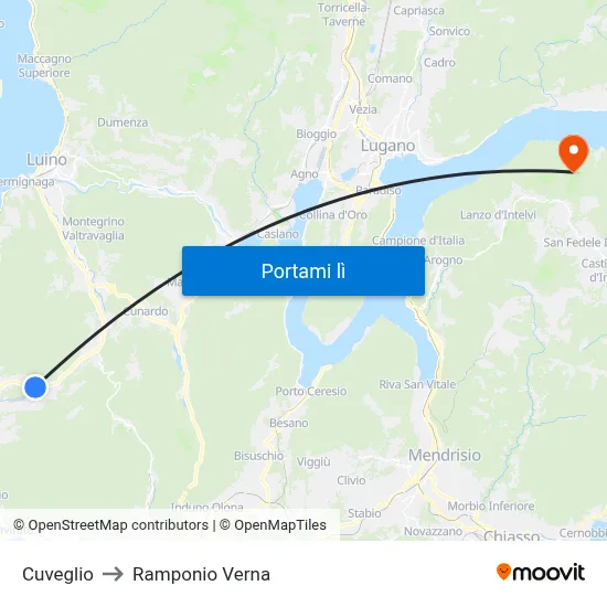 Cuveglio to Ramponio Verna map