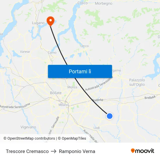 Trescore Cremasco to Ramponio Verna map