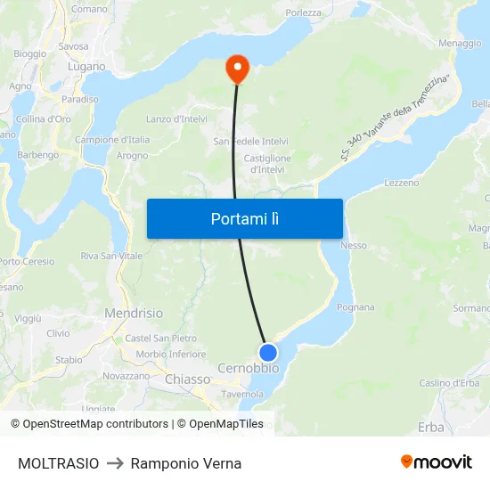MOLTRASIO to Ramponio Verna map