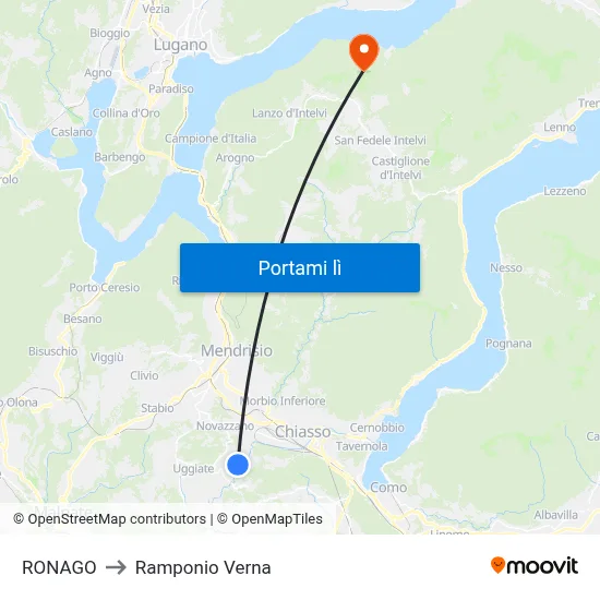 RONAGO to Ramponio Verna map