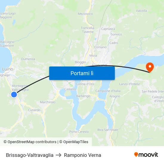 Brissago-Valtravaglia to Ramponio Verna map
