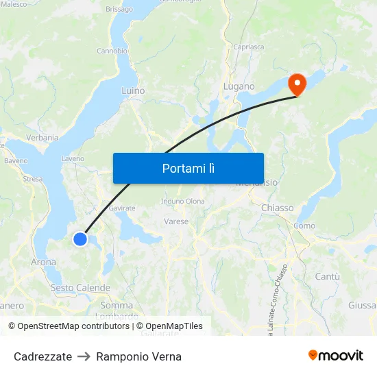 Cadrezzate to Ramponio Verna map
