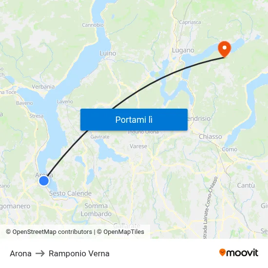 Arona to Ramponio Verna map
