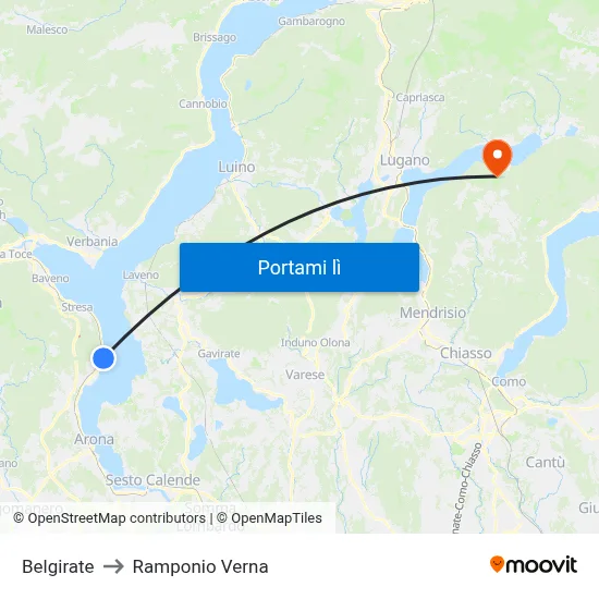 Belgirate to Ramponio Verna map