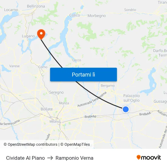 Cividate Al Piano to Ramponio Verna map