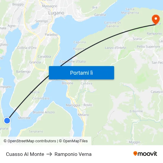 Cuasso Al Monte to Ramponio Verna map