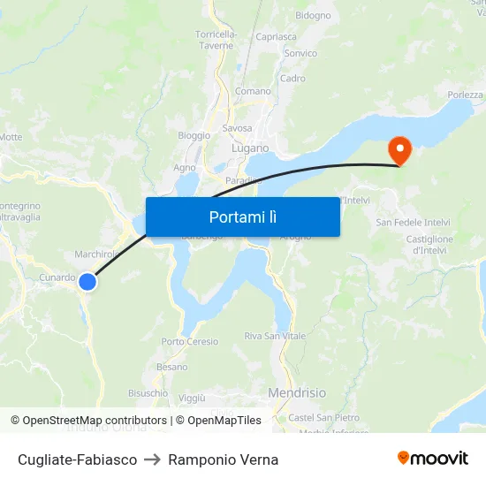 Cugliate-Fabiasco to Ramponio Verna map