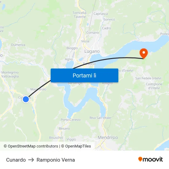 Cunardo to Ramponio Verna map