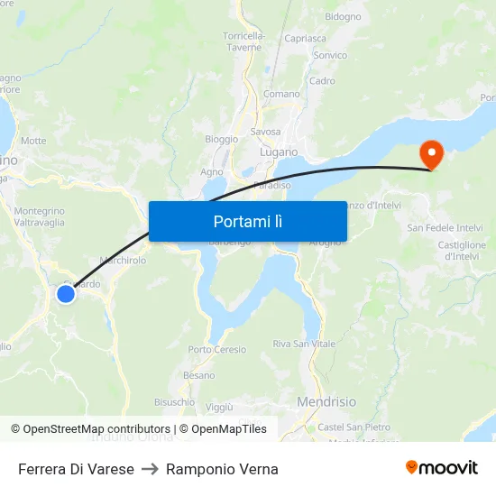 Ferrera Di Varese to Ramponio Verna map