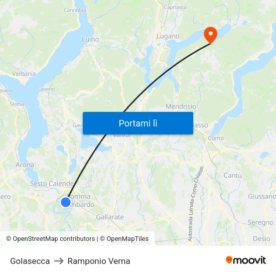 Golasecca to Ramponio Verna map