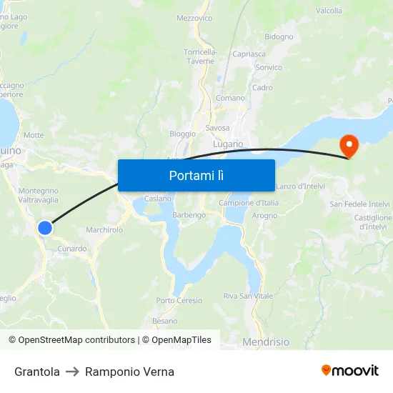 Grantola to Ramponio Verna map