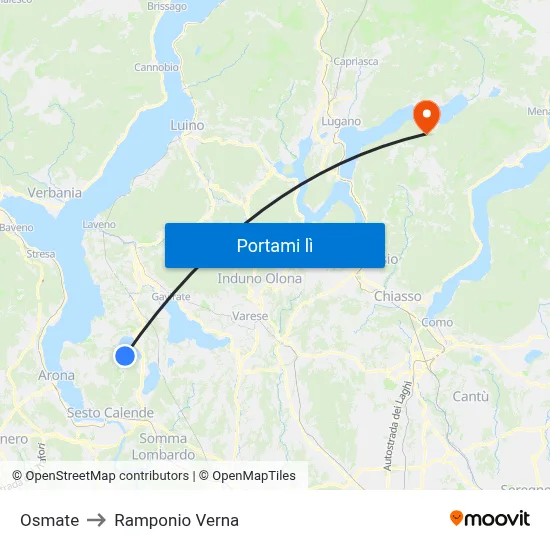 Osmate to Ramponio Verna map