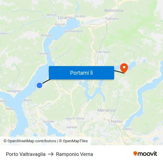 Porto Valtravaglia to Ramponio Verna map