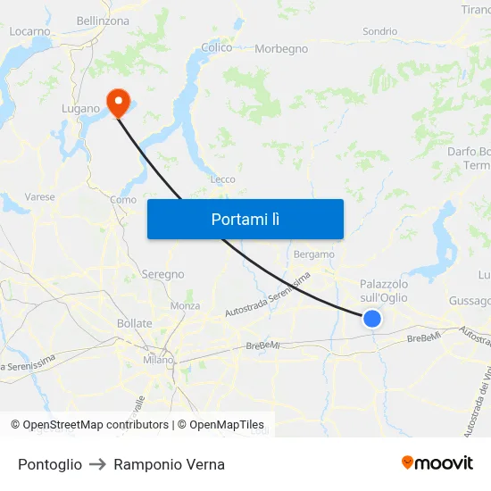 Pontoglio to Ramponio Verna map