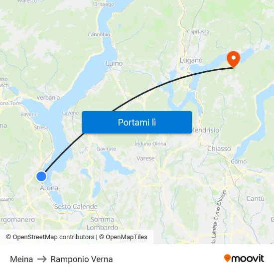 Meina to Ramponio Verna map