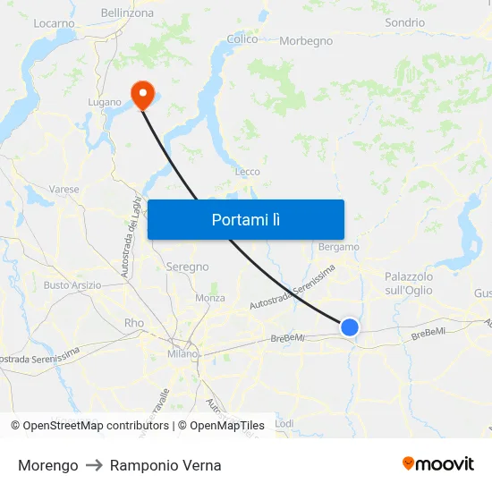Morengo to Ramponio Verna map
