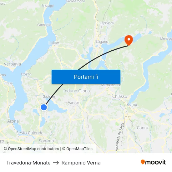 Travedona-Monate to Ramponio Verna map