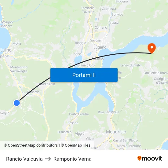 Rancio Valcuvia to Ramponio Verna map