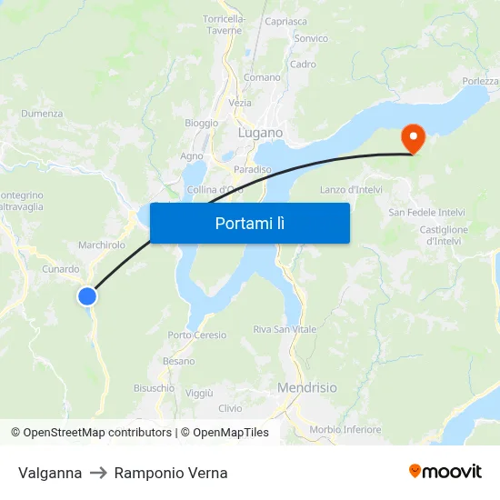 Valganna to Ramponio Verna map