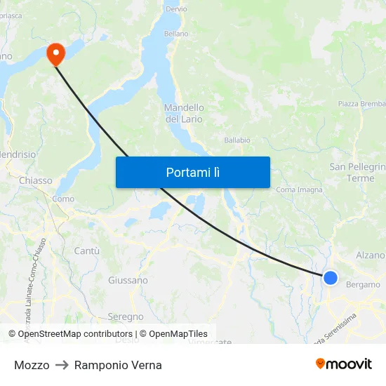 Mozzo to Ramponio Verna map