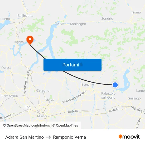Adrara San Martino to Ramponio Verna map