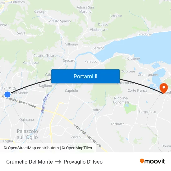 Grumello Del Monte to Provaglio D' Iseo map