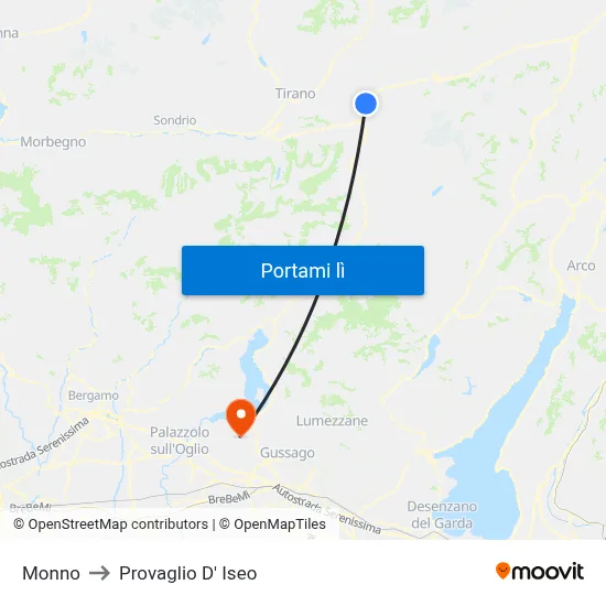 Monno to Provaglio D' Iseo map