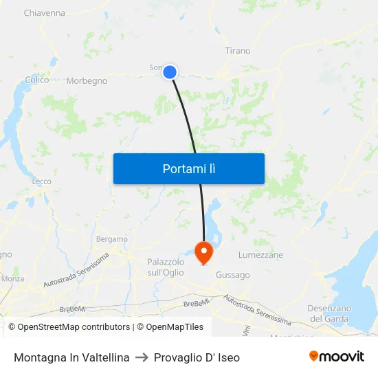 Montagna In Valtellina to Provaglio D' Iseo map