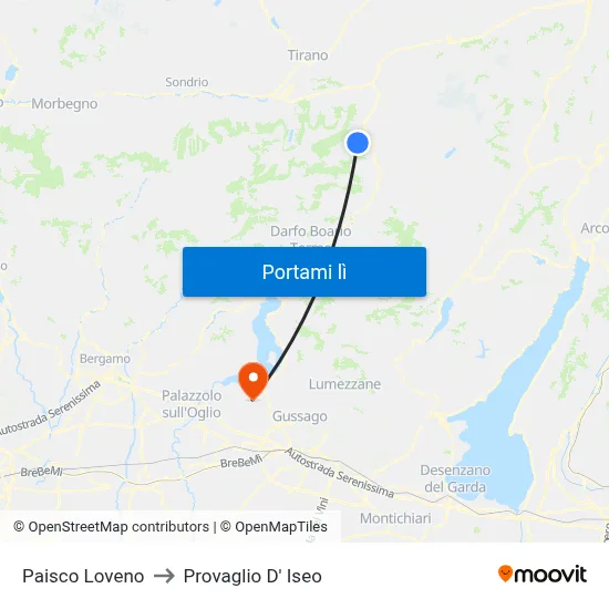 Paisco Loveno to Provaglio D' Iseo map