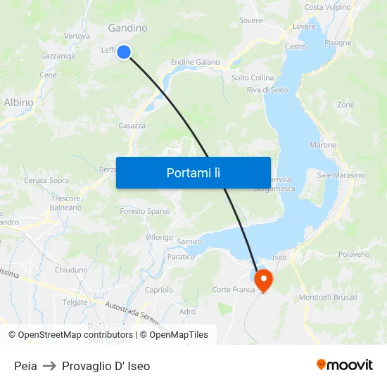 Peia to Provaglio D' Iseo map